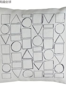 法国进口EDITO欧式沙发床上亚麻方形靠垫抱枕带枕芯 45cm极简几何