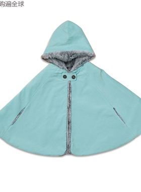 法国进口 cocolico女儿童宝宝斗篷加厚秋冬连帽保暖披风蓝色3-8岁