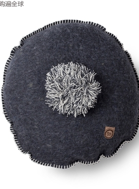 澳洲进口SQ Studio经典款灰色毛球圆形羊毛垫子鸭绒填充靠垫45cm