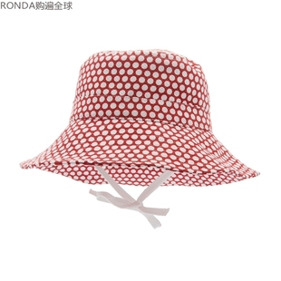 瑞典进口CTH 6岁 MINI女童儿童纯棉圆点太阳帽宝宝遮阳帽渔夫帽2