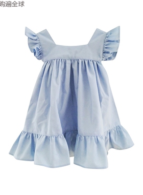 英国Benedita蝴蝶结纯棉女宝宝婴儿夏短袖娃娃公主裙子蓝色0-2岁