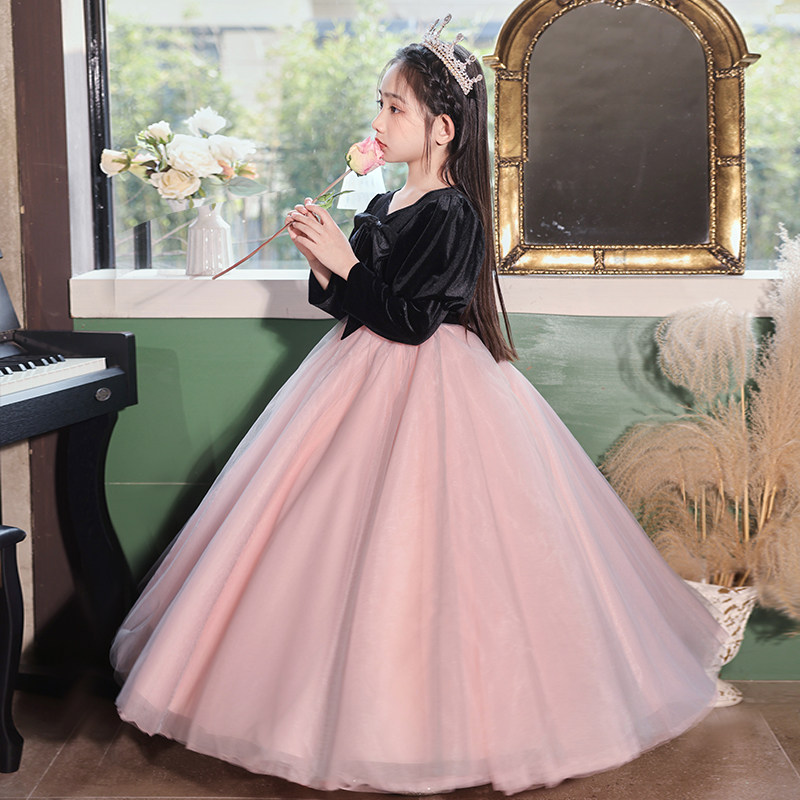 女童礼服冬季高端花童小女孩公主裙儿童主持人钢琴演奏演出服秋冬