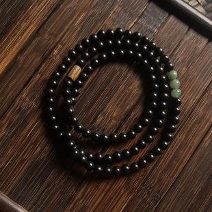 原创黑檀木佛珠手串奇楠沉香翡翠古风男檀香108颗多圈6mm女手链