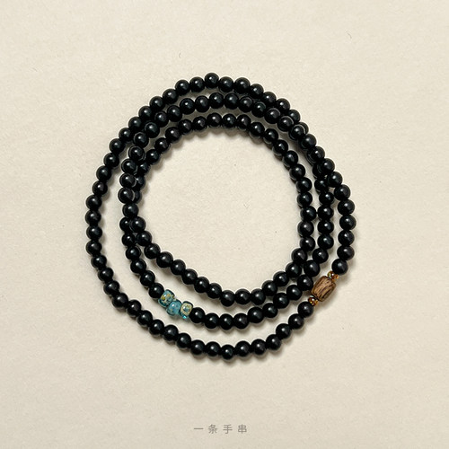 原创小众黑檀木三圈手链奇楠沉香简约木质佛珠4mm细款手串