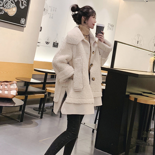 2025冬季新款皮毛一体羊驼毛外套女中长款宽松加厚鹿皮绒翻领大衣