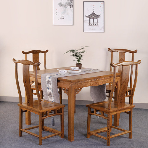 红木家具鸡翅木八仙桌餐桌椅组合中式四方形棋牌桌中式实木餐桌椅