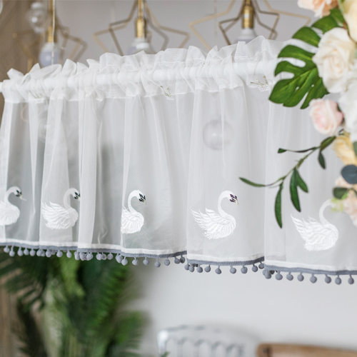 白色绣花半帘门窗免打孔韩式飘纱