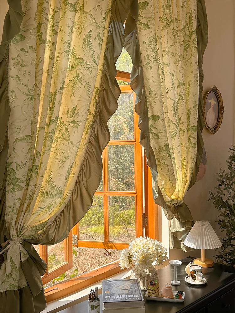 半遮光布小美式复古窗帘半帘