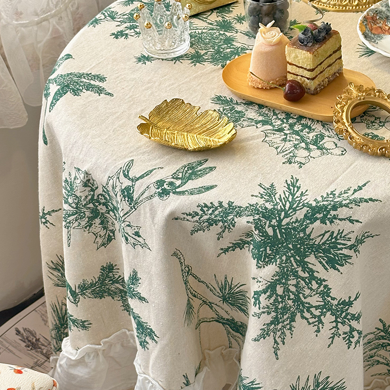 法式美式棉麻布艺荷叶边桌布