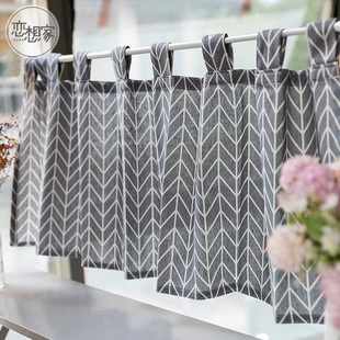 穿杆帘橱柜帘子北欧 棉麻布艺半帘灰色短窗帘吊带日式 尾货清仓