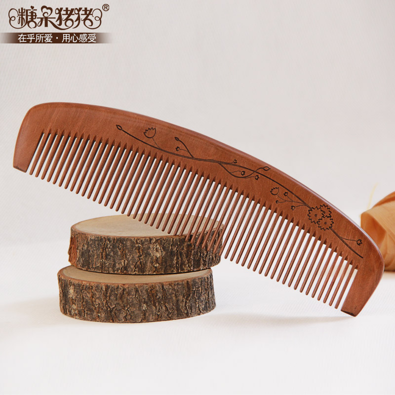 加长加大桃木梳天然无柄细齿宽齿梳子卷发梳按摩静电木梳顺发梳_虎窝淘