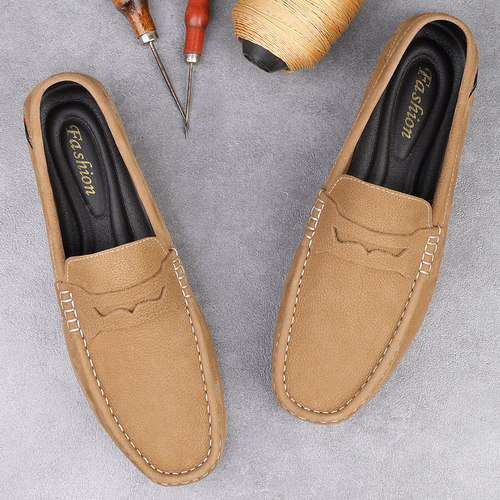 豆豆鞋男潮流百搭时尚真皮懒人透气休闲鞋头层牛皮男士软底驾车鞋