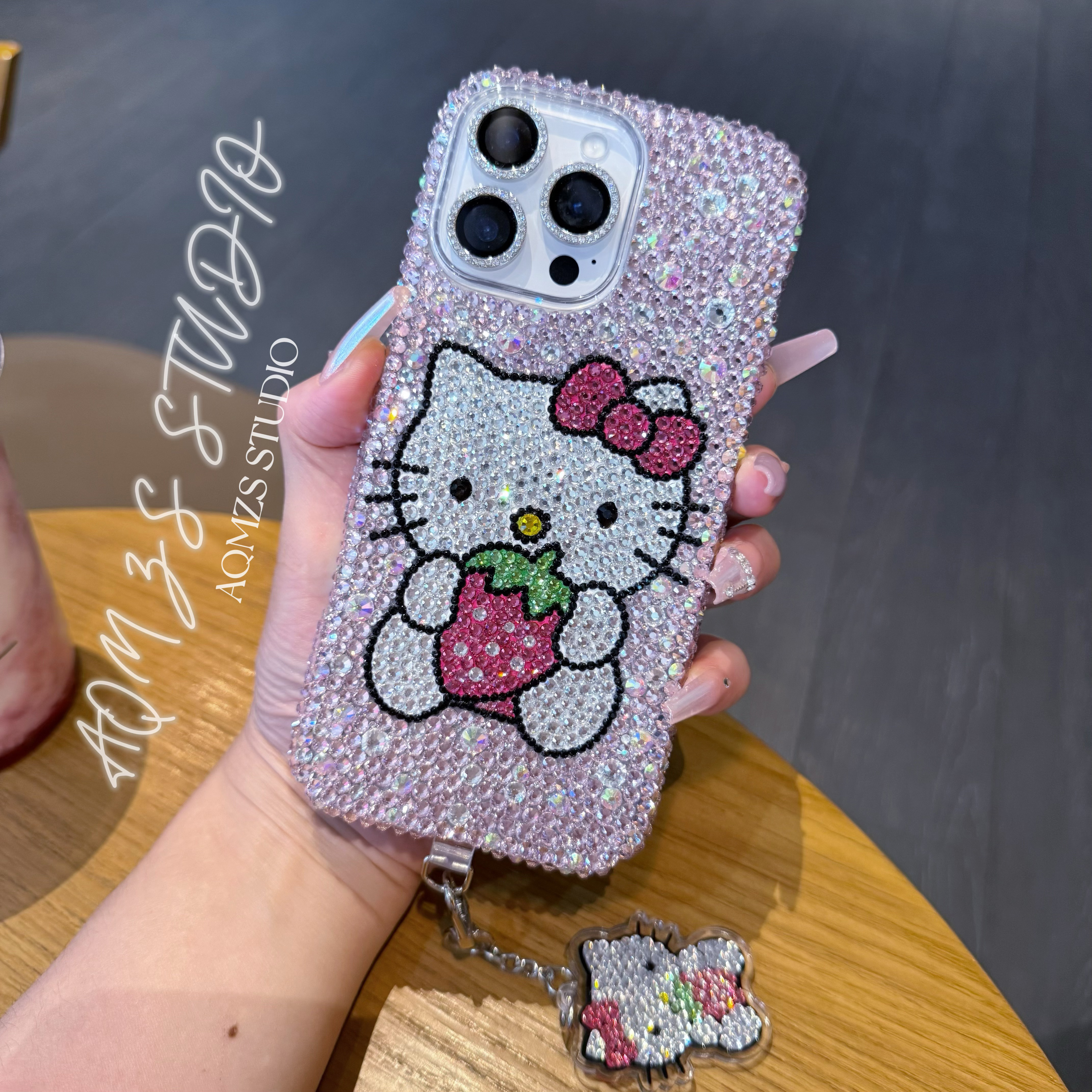 苹果17可爱kt猫手机壳带钻iphone16promax全包防摔女款15plus网红抖音适用14日韩8闪耀13mini草莓kitty新潮12