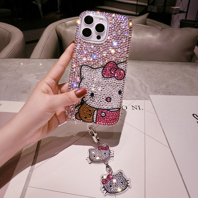新款网红kt小熊iPhone16promax带钻手机壳17适用苹果14奢华可爱卡通猫15plus保护套13全包防摔女12mini闪耀Xs