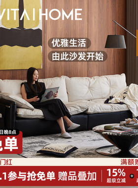 赫本全真皮沙发意式极简客厅头层牛皮轻奢高端三人位直排落地沙发