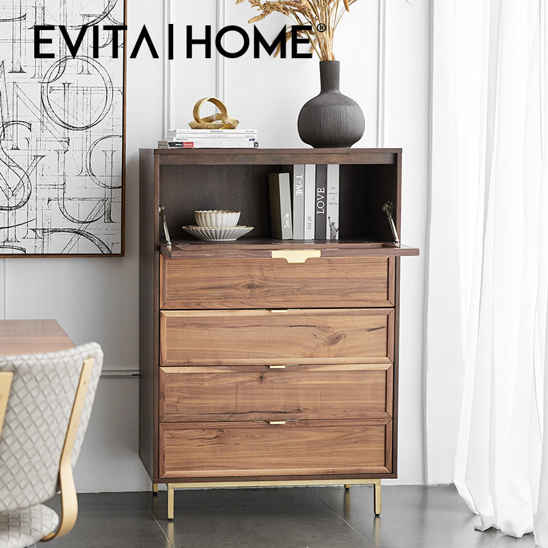 轻奢实木五斗柜厨房卧室收纳柜立柜木质餐边柜现代简约客厅储物柜