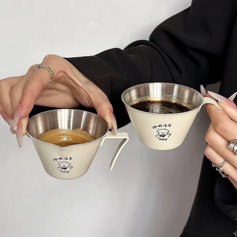 意式浓缩咖啡量杯304不锈钢盎司杯espresso萃取杯带刻度100ml长柄