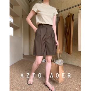 2025年夏季新款简约通勤卡其色短裤宽松半裤高腰5分裤女西装中裤