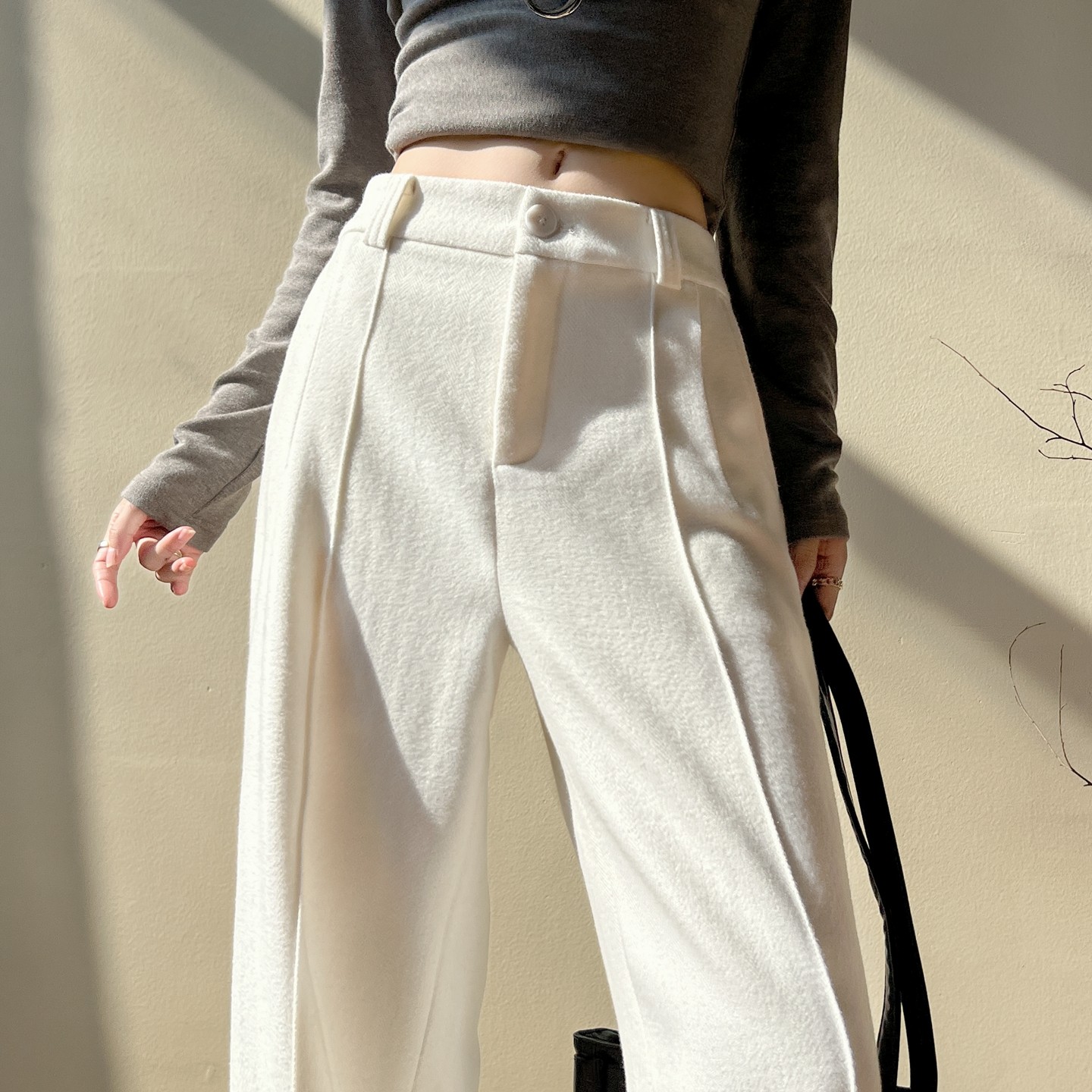 老钱气质天丝羊毛窄版直筒裤女秋冬加绒高腰垂感时尚感阔腿西装裤,女装/女士精品,大码裤装,淘宝优惠券,粉丝福利购,淘宝优惠卷