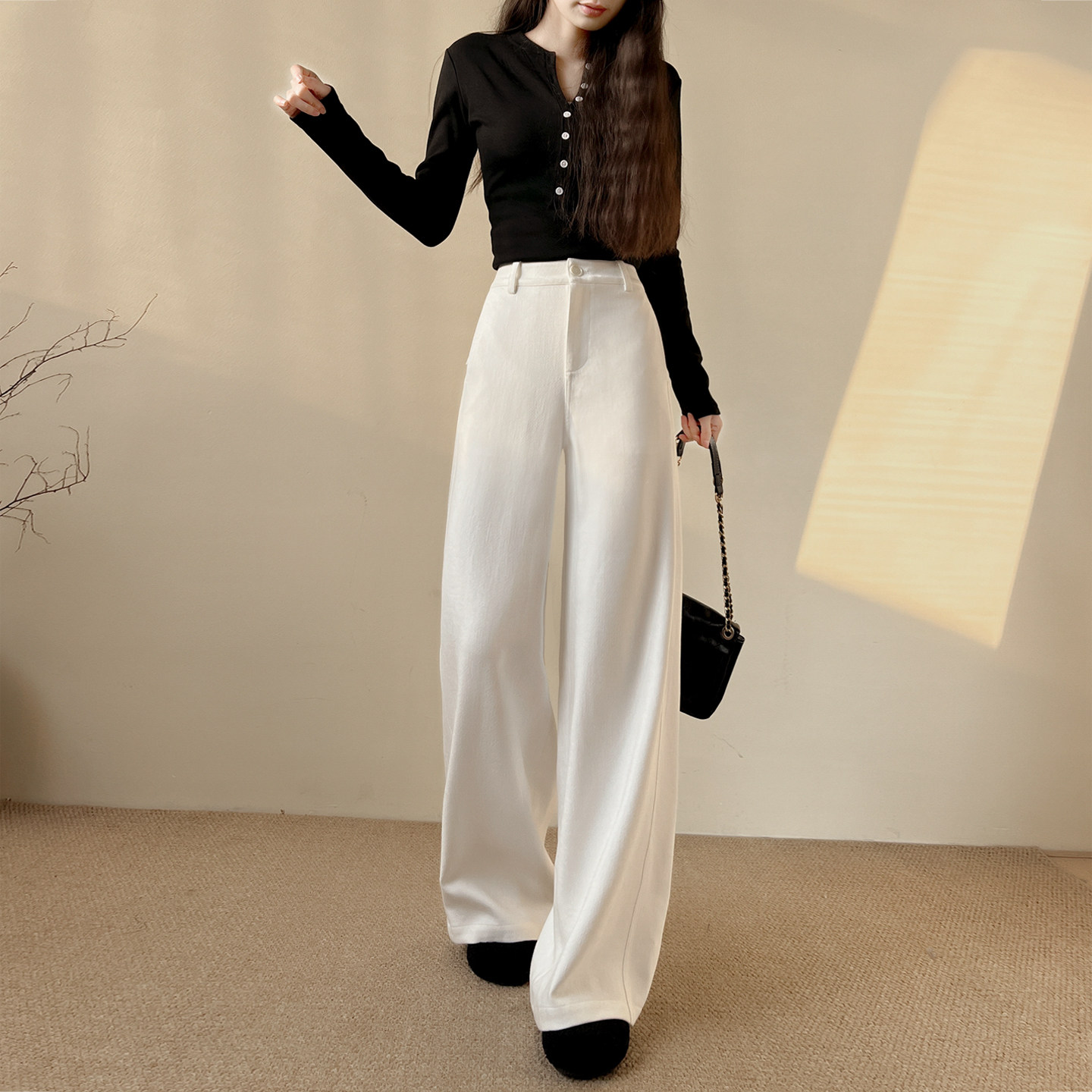梨形身材大码窄版白色阔腿西裤女春夏高腰垂感休闲显瘦通勤梧桐裤,女装/女士精品,大码裤装,淘宝优惠券,粉丝福利购,淘宝优惠卷