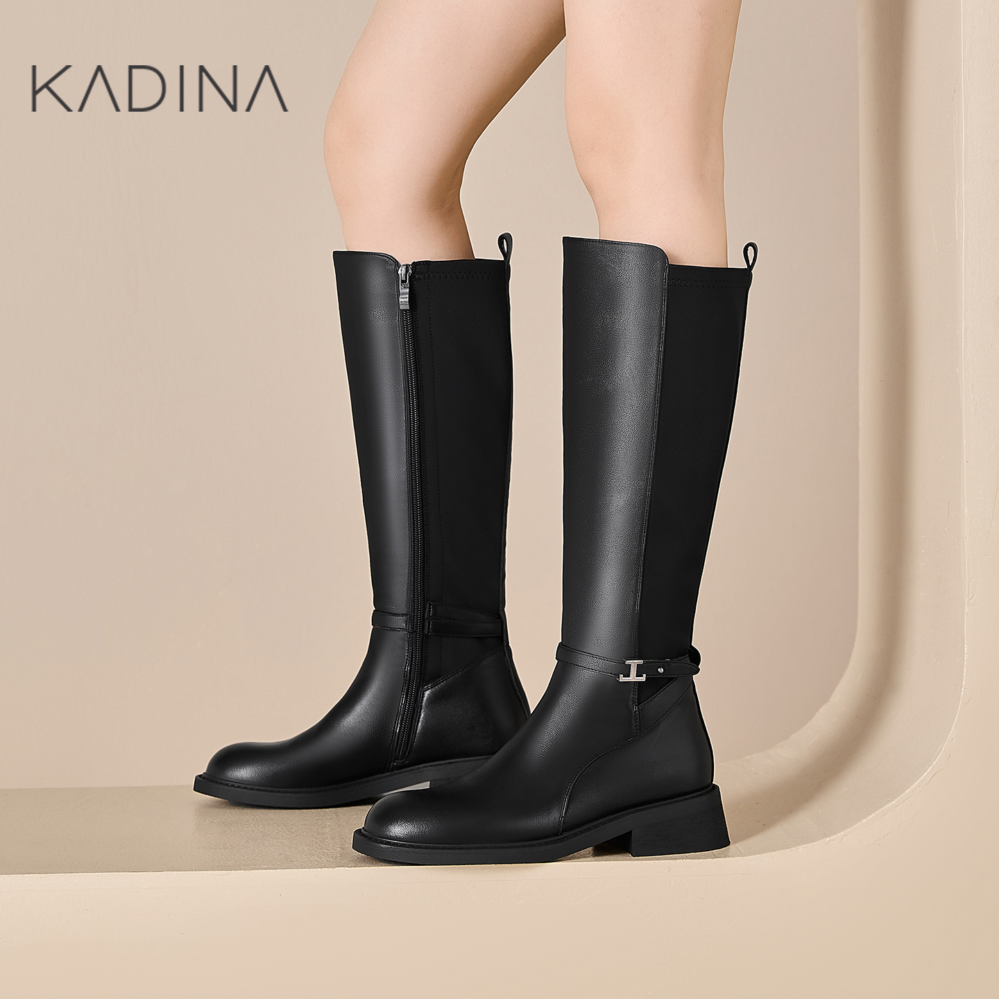 卡迪娜皮带扣高筒骑士靴靴子长筒靴女2025新款长靴超火KWA250112