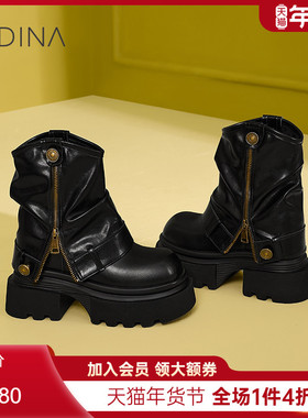 卡迪娜厚底加绒保暖2025巨好看的短靴烟筒靴堆堆靴女靴KWA240117