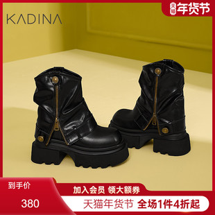 卡迪娜厚底加绒保暖2025巨好看的短靴烟筒靴堆堆靴女靴KWA240117