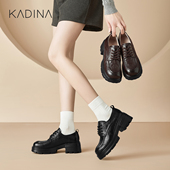 女2026春季 新款 厚底小皮鞋 卡迪娜粗跟乐福鞋 棕色小个子增高单鞋 子