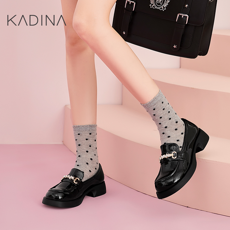 卡迪娜真皮乐福鞋女2025新款老钱风皮鞋英伦复古一脚蹬KS251801