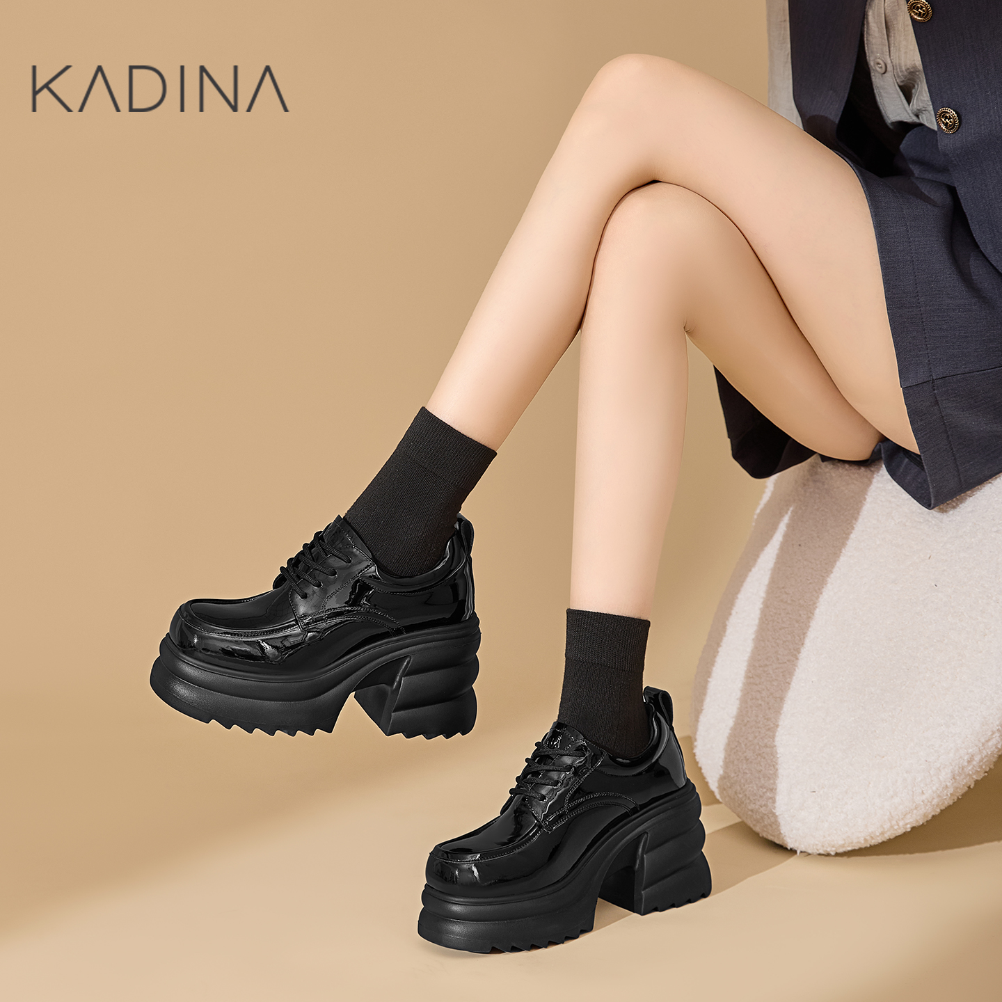 卡迪娜厚底小皮鞋乐福鞋小个子百搭内增高2025新款KWL250113