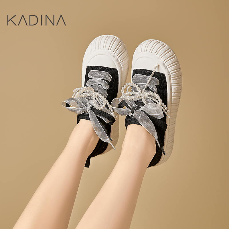 卡迪娜2025新款蝴蝶结芭蕾风休闲鞋网面小白鞋KWCS250107