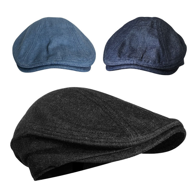 透气亚麻牛仔蓝面料复古风鸭舌帽
