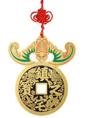 彩绘铜板蝙蝠金钱挂件