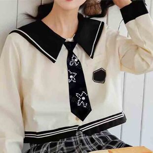 学院风职业休闲衬衫链条领带网红免打领带领结女款装饰黑色JK配饰