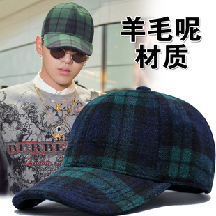 中老年格子帽子男士秋冬毛呢棒球帽时尚保暖鸭舌帽显年轻防寒帽潮