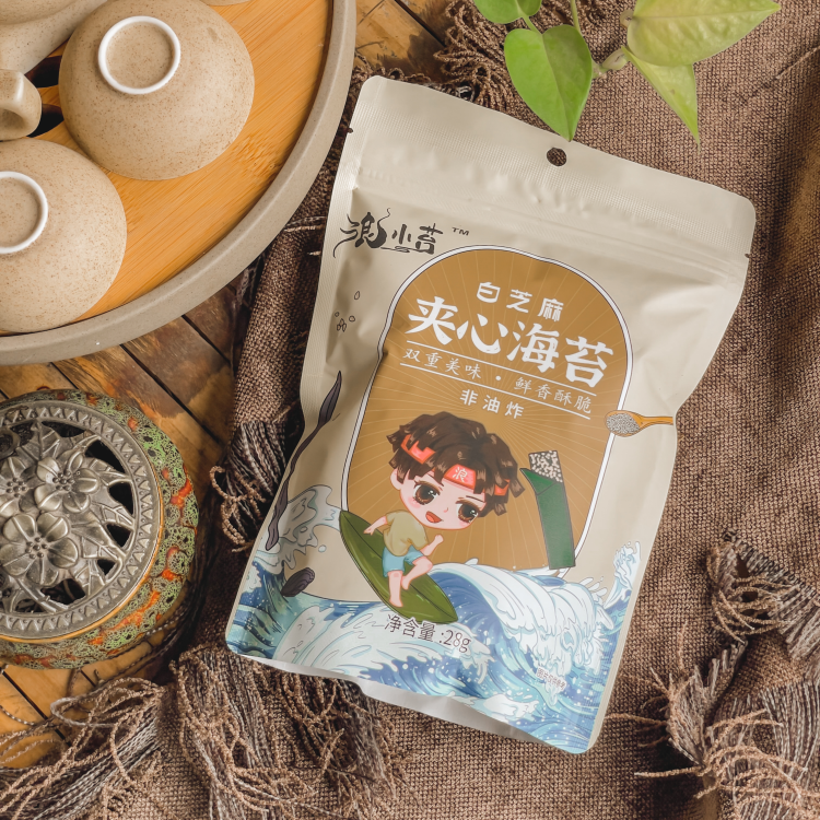 浪小苔白芝麻夹心海苔28g纯素食紫菜海藻海带非油炸零食