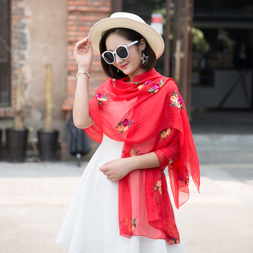 雪纺花朵刺绣纱巾空调披肩新品