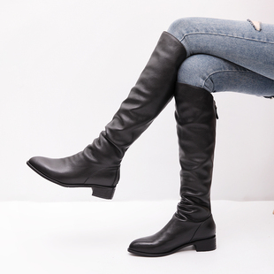 施铂薇订做马丁靴英伦风倒靴秋冬真皮尖头平底长筒高靴帅气潮女靴