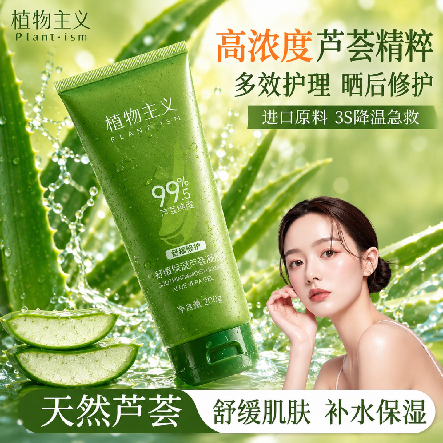 植物主义库拉索天然芦荟胶保湿补水专用痘印祛晒后修护旗舰店正品 - 实物图