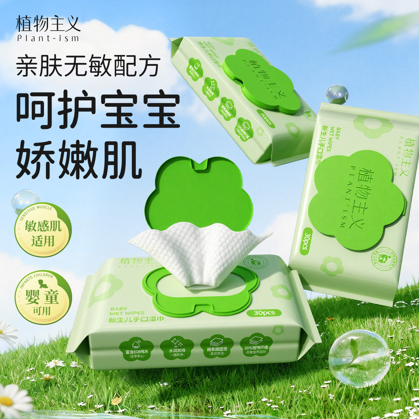 植物主义婴儿湿巾中小包便携湿纸巾儿童小学生新生宝宝手口屁专用
