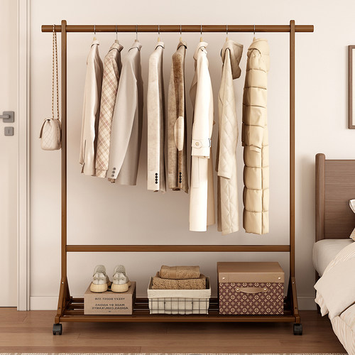 沁欣多功能楠竹中古可移动衣帽架