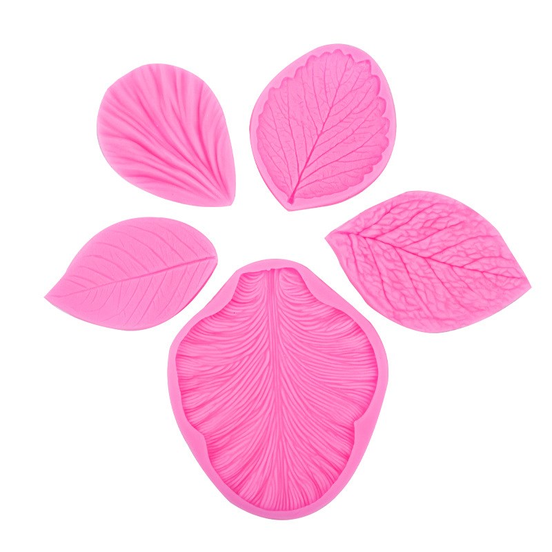 新款翻糖糖花叶片花卉硅胶模具 纹理切模6件套 糖艺压花翻糖