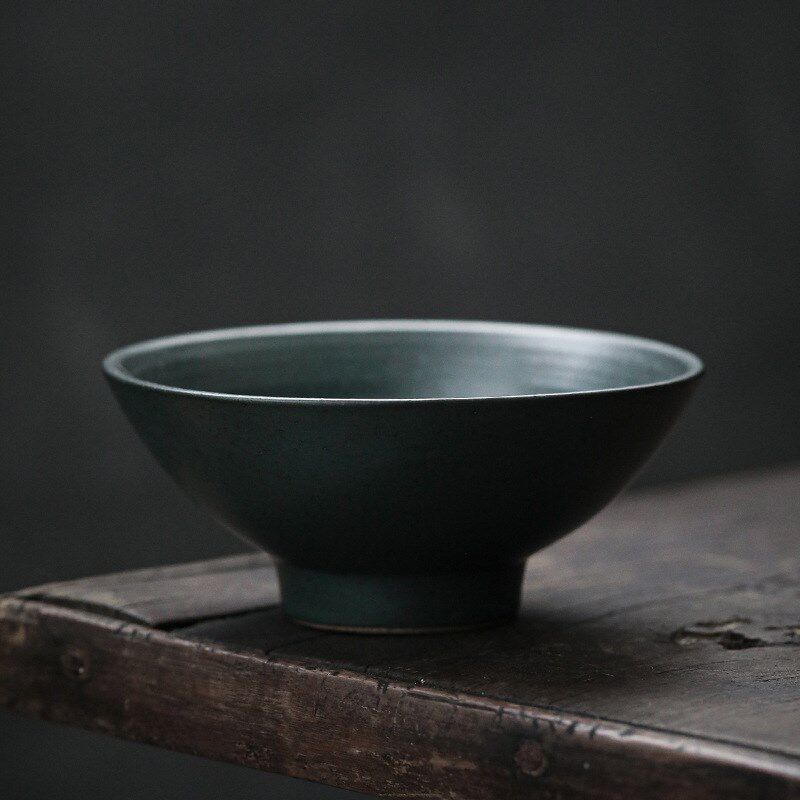 日式手工白米饭碗家用复古高脚碗粗陶大容量汤面碗加厚土碗可微波