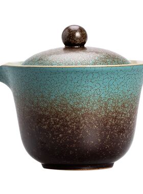 粗陶瓷快客杯绿色一壶两杯旅行茶具套装户外便携式茶壶泡茶小套组