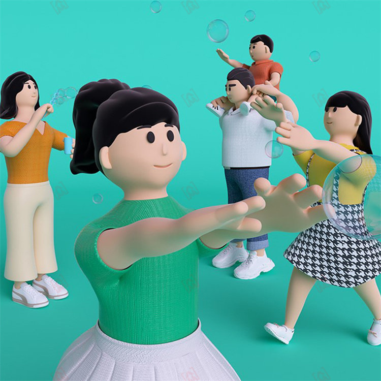 一家人家庭聚会卡通人物角色爸爸妈妈孩子c4d模型三维3d素材贴图