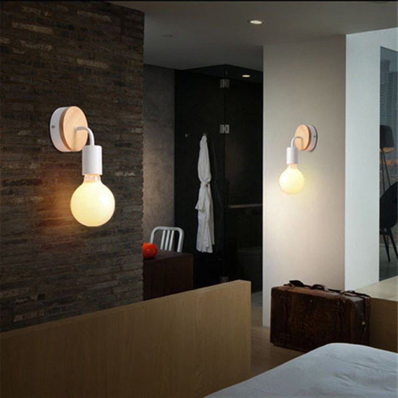 北欧后现代实木小壁灯简约铁艺镜前灯卫生间走廊灯卧室床头墙壁灯
