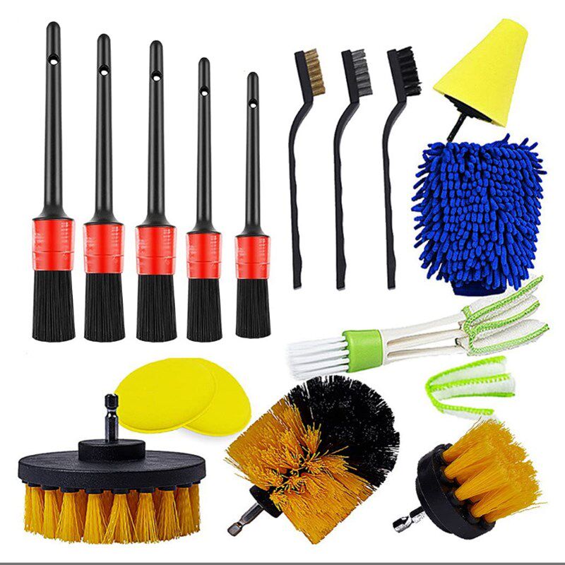 汽车清洁刷电钻刷套装16件套洗车排风口空调刷汽车轮毂清洁刷