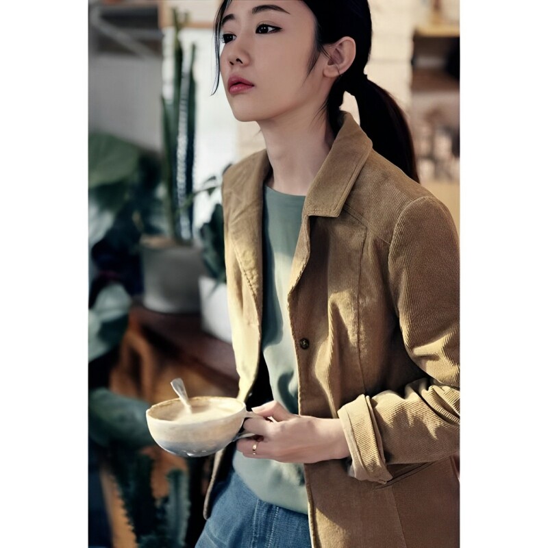 秋100%纯棉灯芯绒韩版小西服文艺复古修身显瘦长袖女休闲短外套
