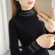 女秋冬新款 短款 亮丝针织衫 内搭上衣修身 半高领毛衣 长袖 黑色打底衫