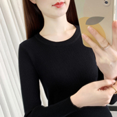 长袖 针织衫 上衣短款 黑色打底衫 紧身内搭薄款 春秋季 修身 毛衣 女新款